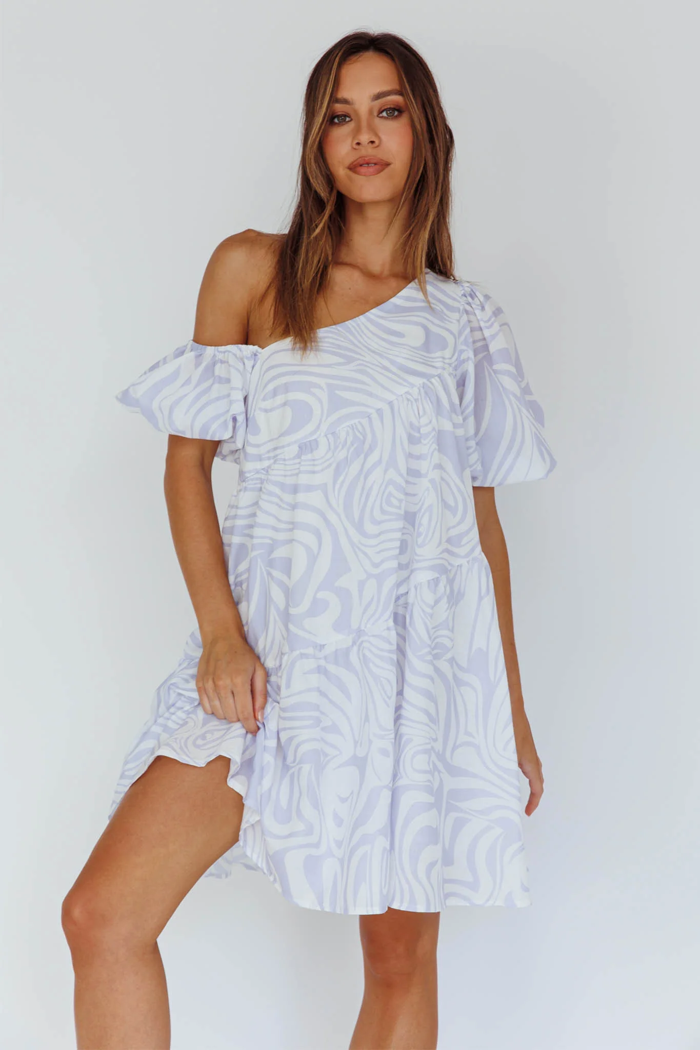 Villa Puff Sleeve One-Shoulder Dress Blue - Image 3