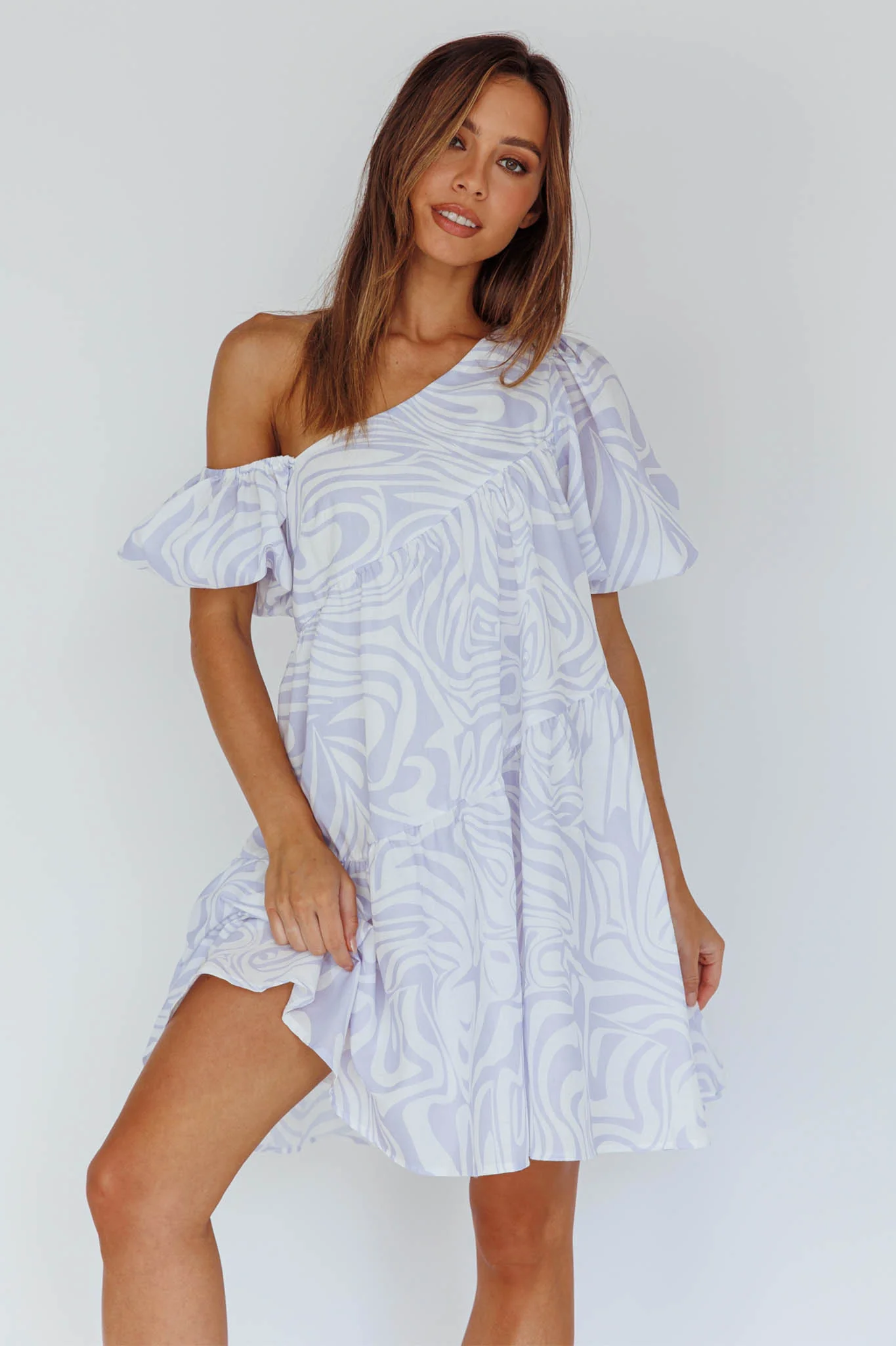 Villa Puff Sleeve One-Shoulder Dress Blue - Image 6