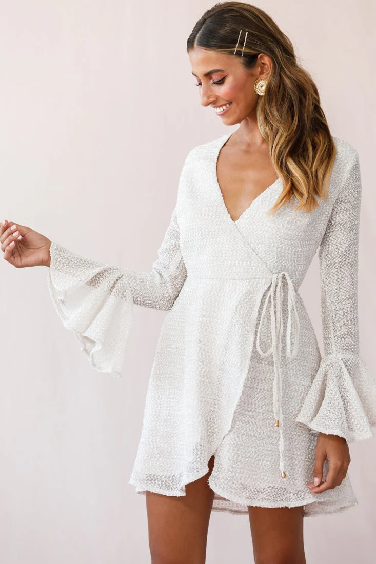 Viola Long Sleeve Wrap Dress Beige - Image 6