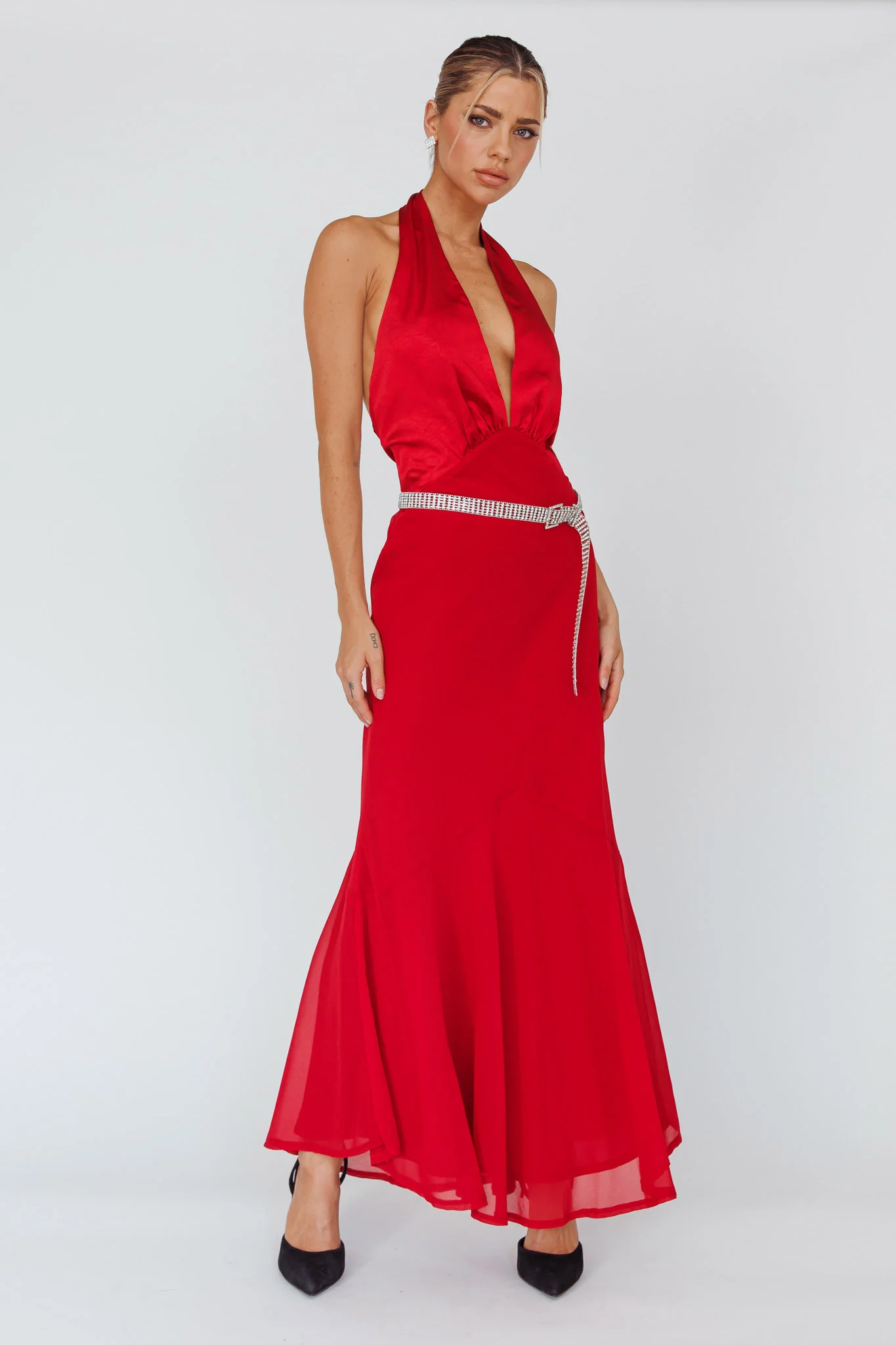 Vision Halterneck Midi Dress Cherry - Image 3