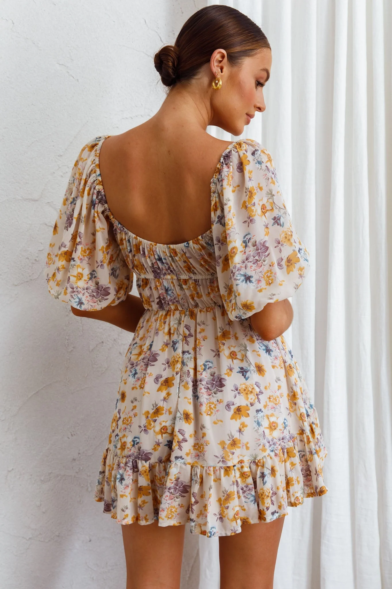 Vista Del Mar Tied Bust Mini Dress Floral Beige - Image 2