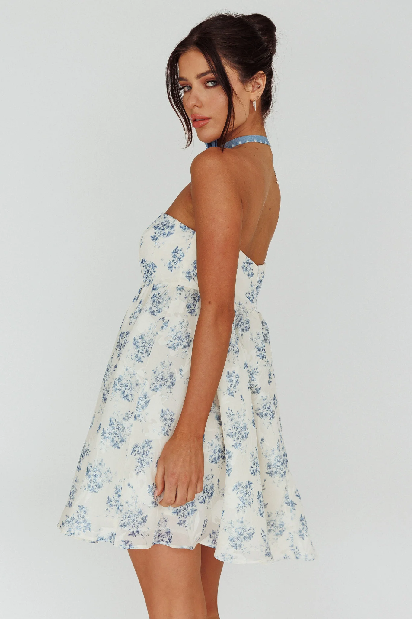 Vitoria Strapless Babydoll Dress Floral Blue - Image 7