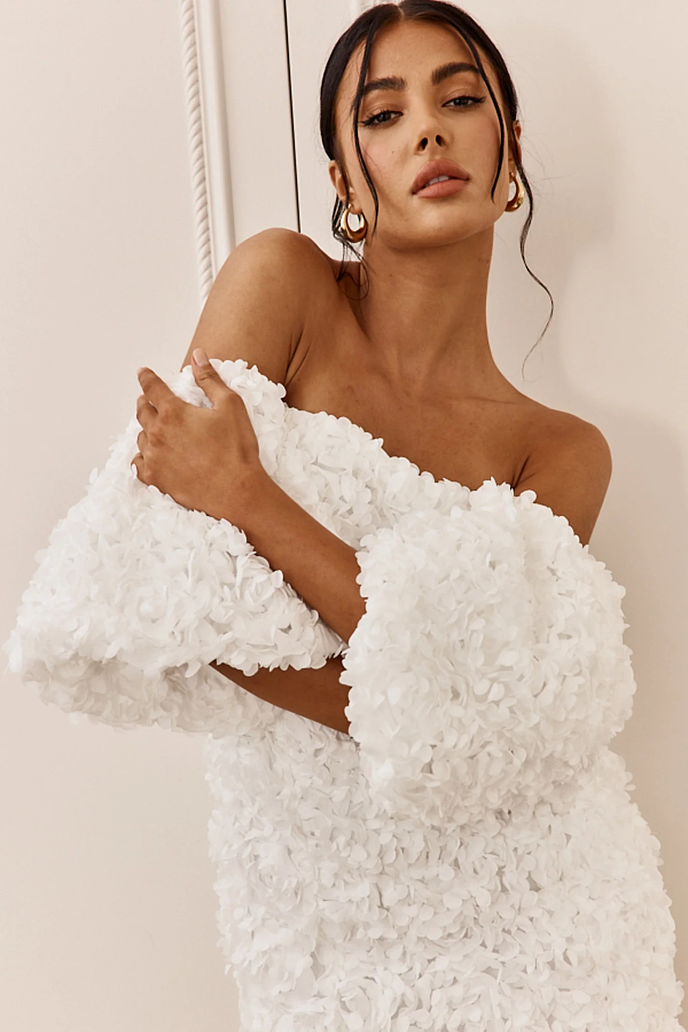Vive La Rose Off-Shoulder Embellished Mini Dress Off White - Image 5