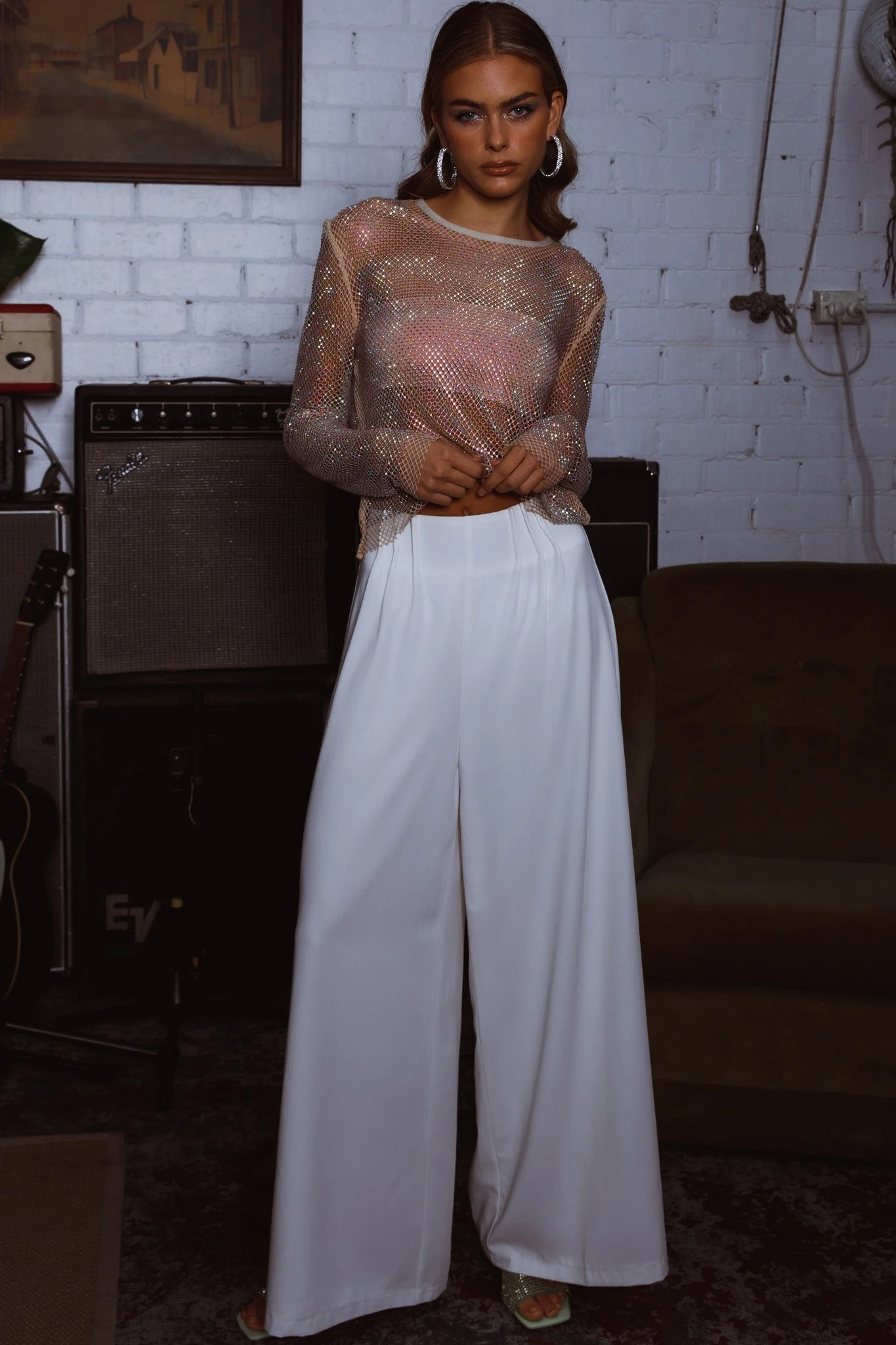 Vous Etes Belle Pleated Waist Pants White - Image 7