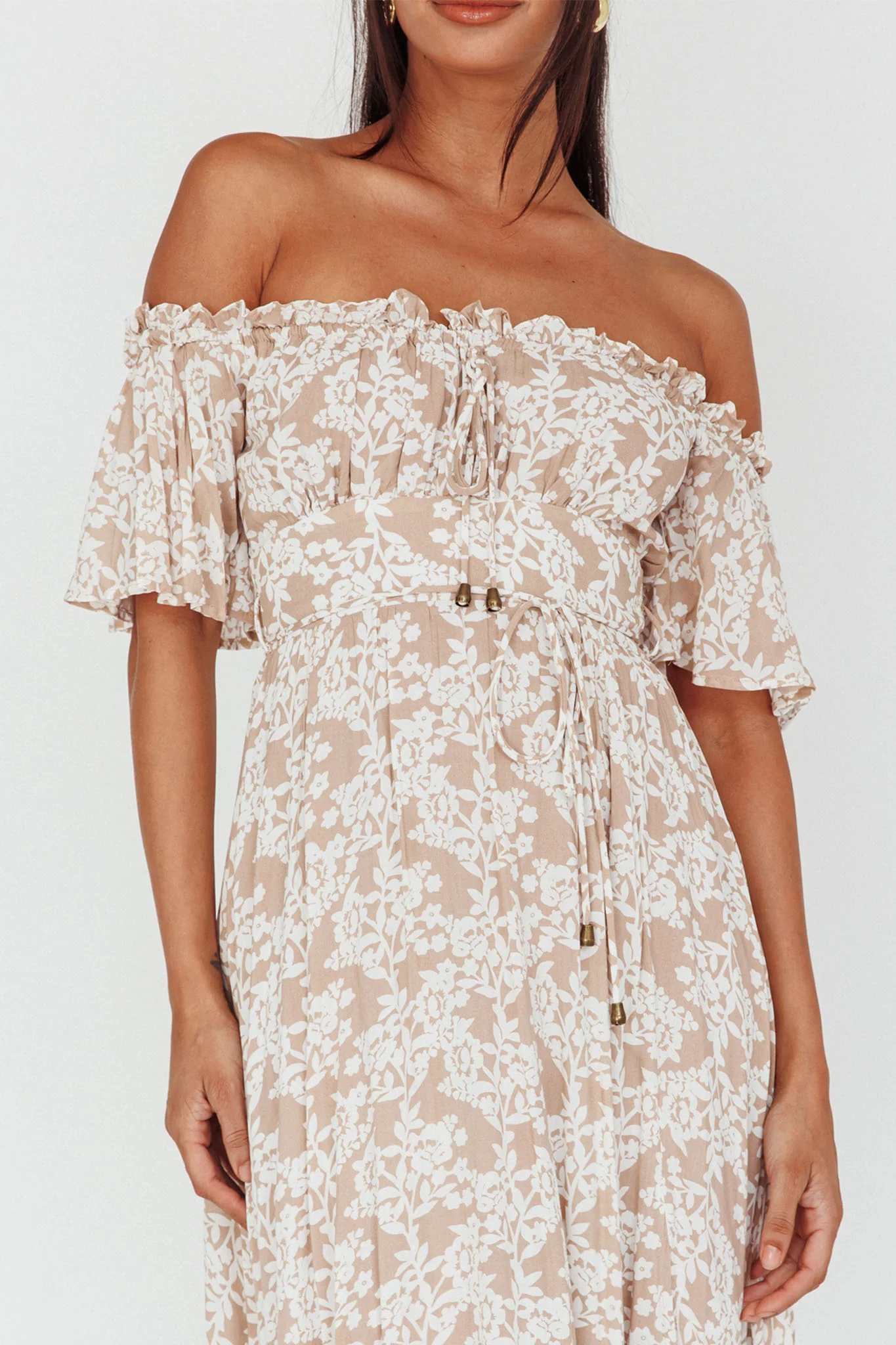 Voyager Off-Shoulder Bell Sleeve Midi Dress Floral Blush - Image 2
