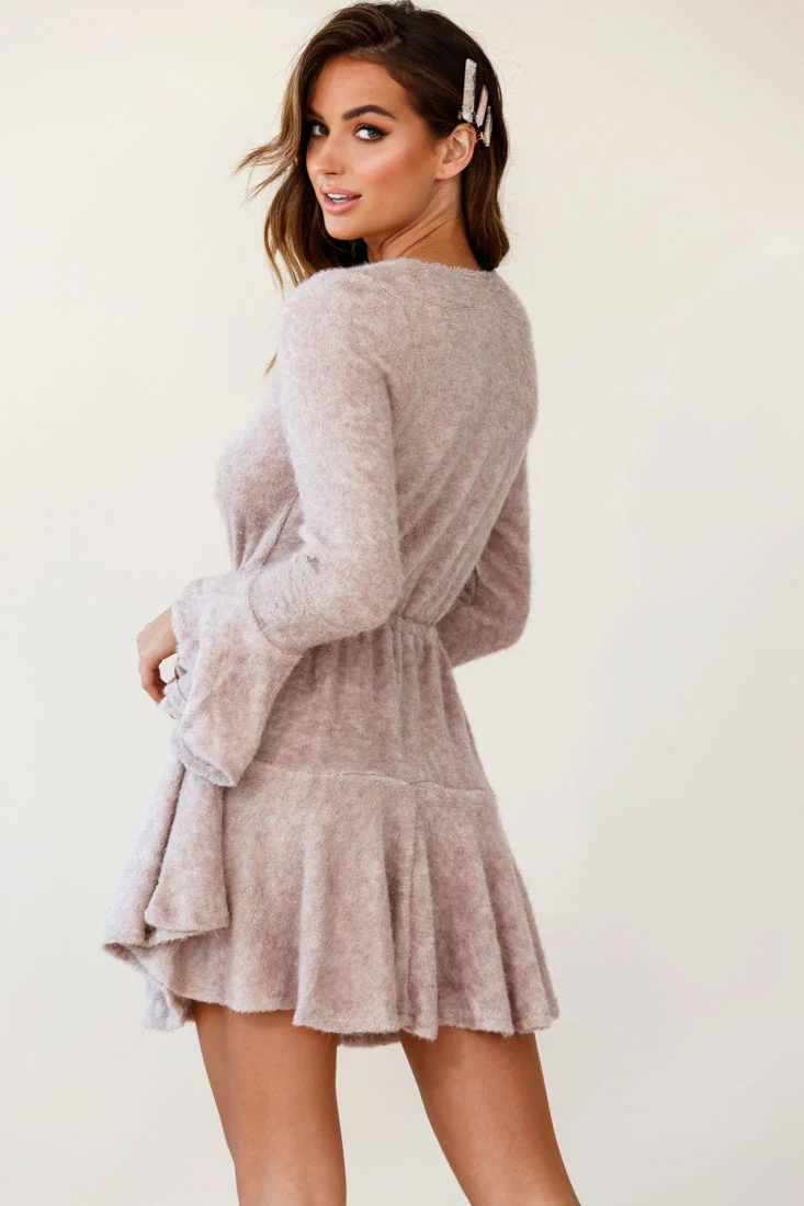 Wait For It Long Sleeve Drawstring Dress Blush - Image 3