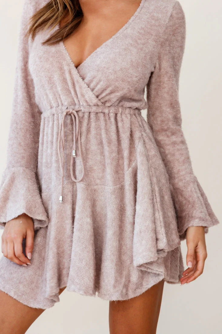 Wait For It Long Sleeve Drawstring Dress Blush - Image 4