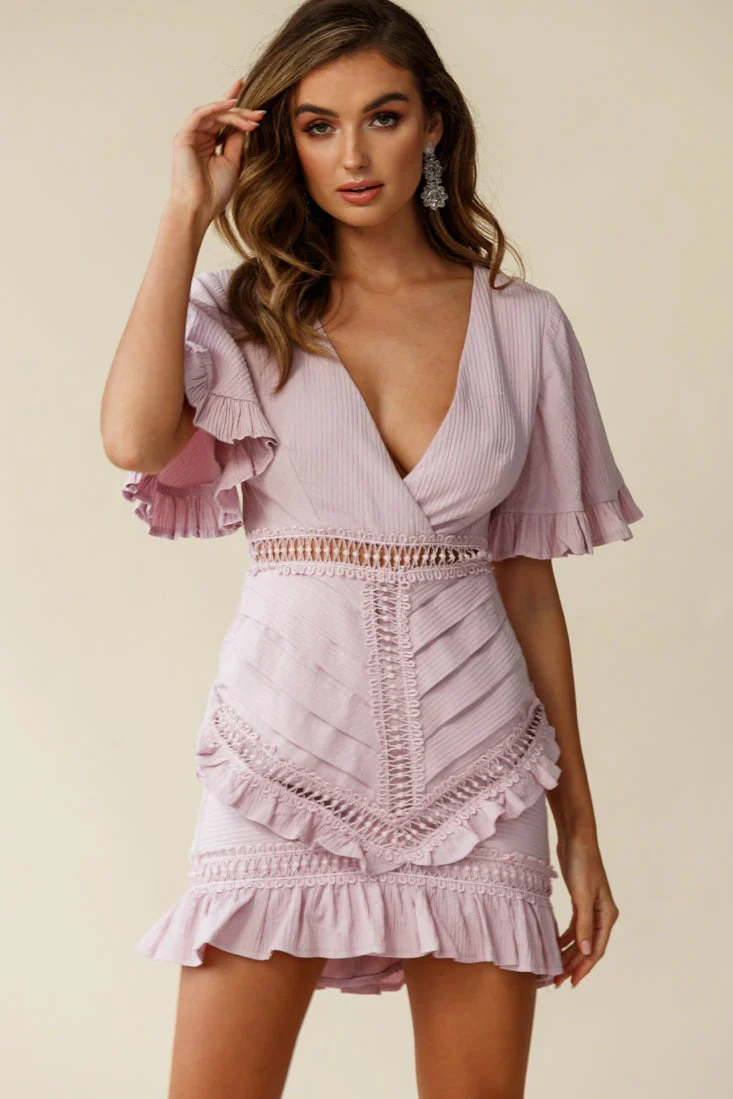 Walk This Way Short Sleeve Ruffle Detail Dress Blush - Image 2