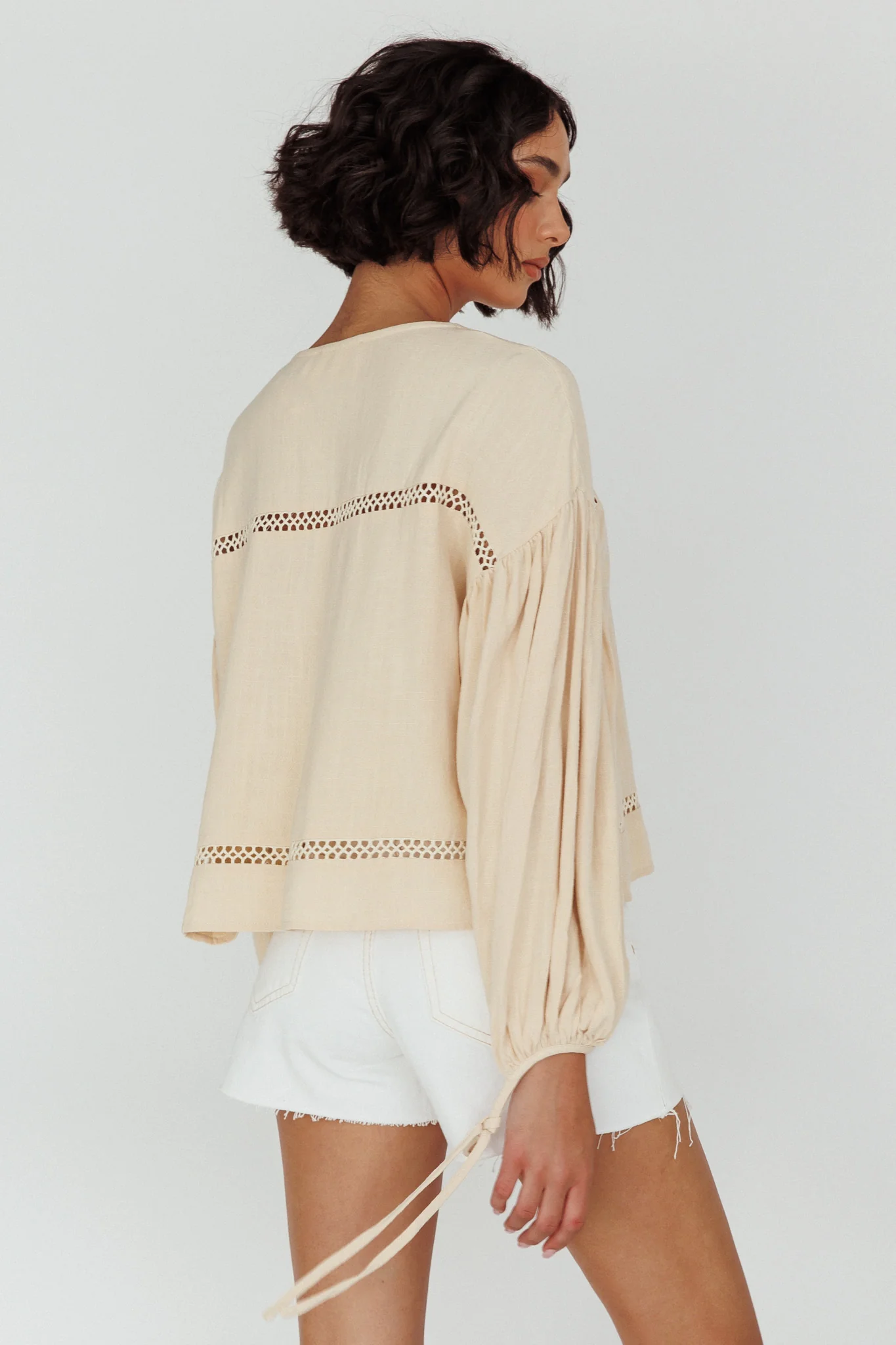 Waltz Long Sleeve Embroidery Trim Top Wheat - Image 2