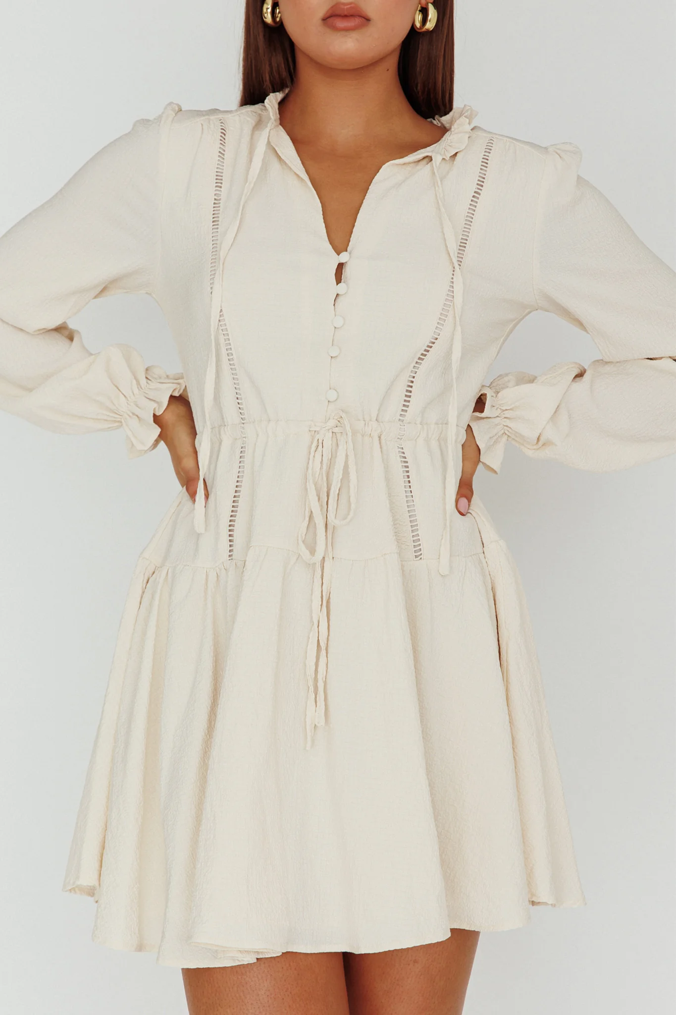 Waverly Long Sleeve Mini Dress Beige - Image 4