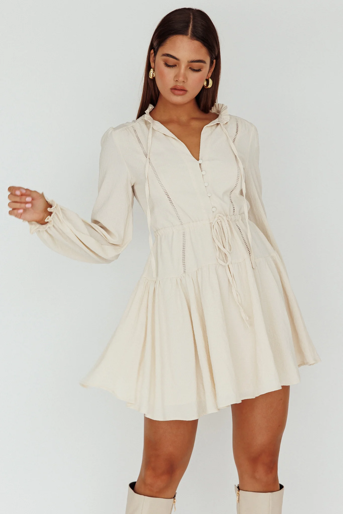 Waverly Long Sleeve Mini Dress Beige - Image 5
