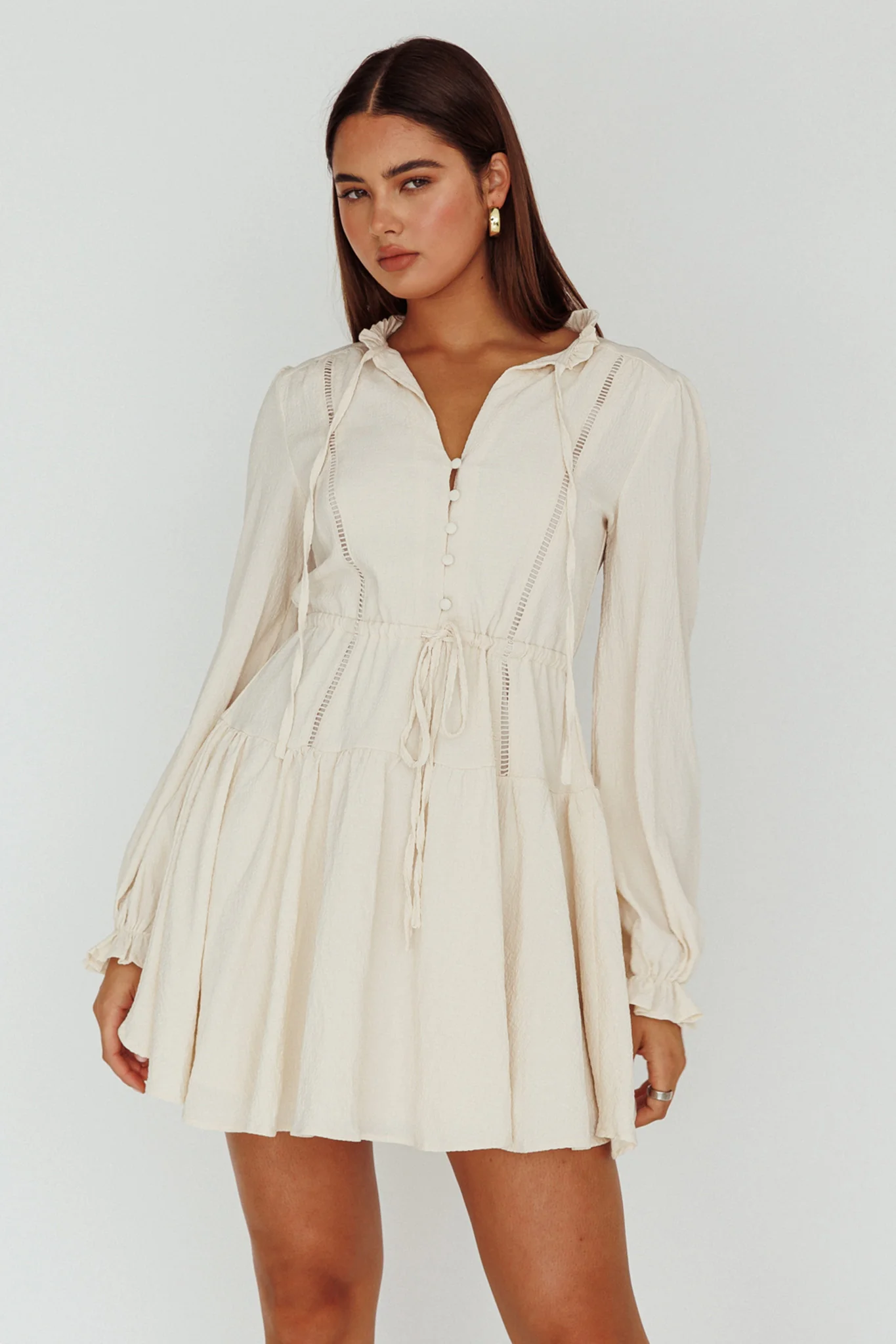 Waverly Long Sleeve Mini Dress Beige - Image 6