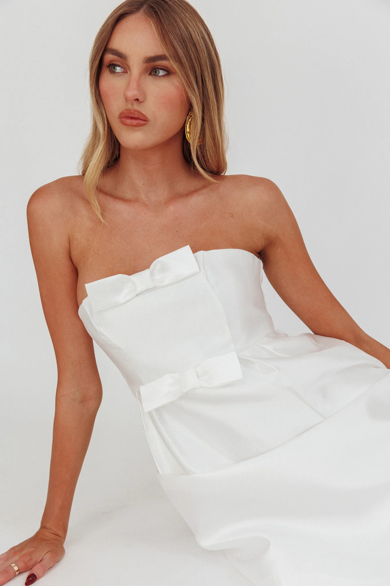 Waylon Double Bow Mini Dress Off White - Image 6