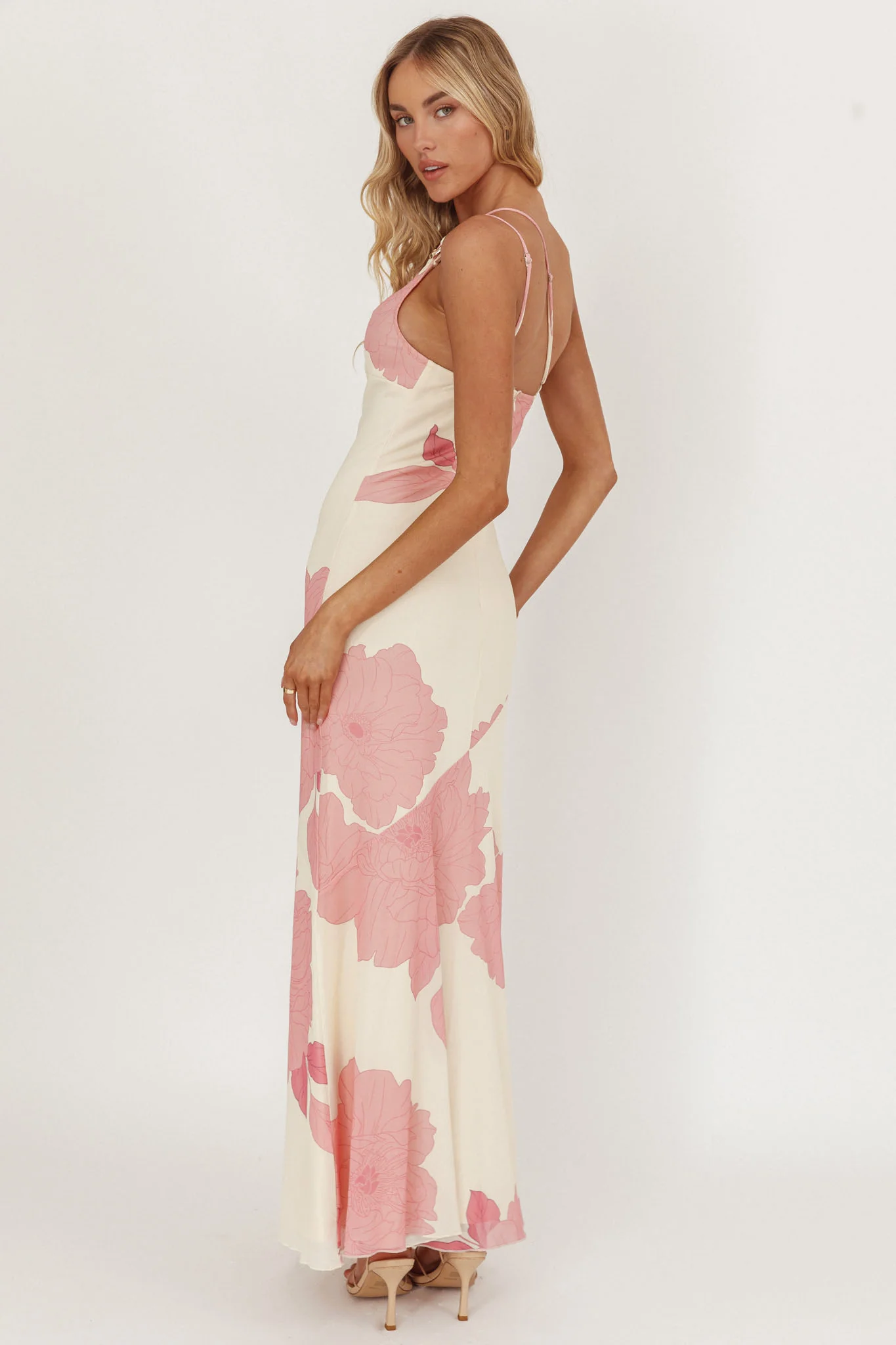 We Belong Together One-Shoulder Maxi Dress Floral Pink - Image 2