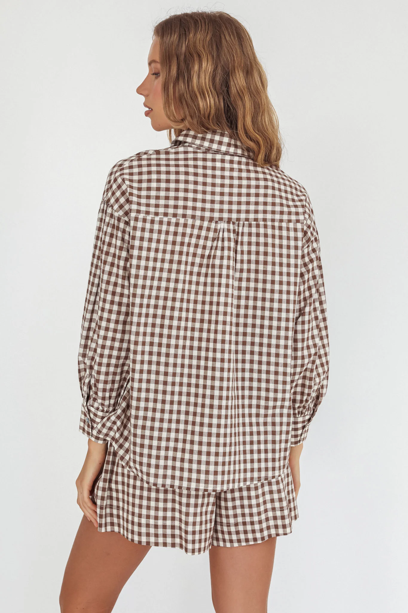 Weekends Away Long Sleeve Button Top Brown Check - Image 2