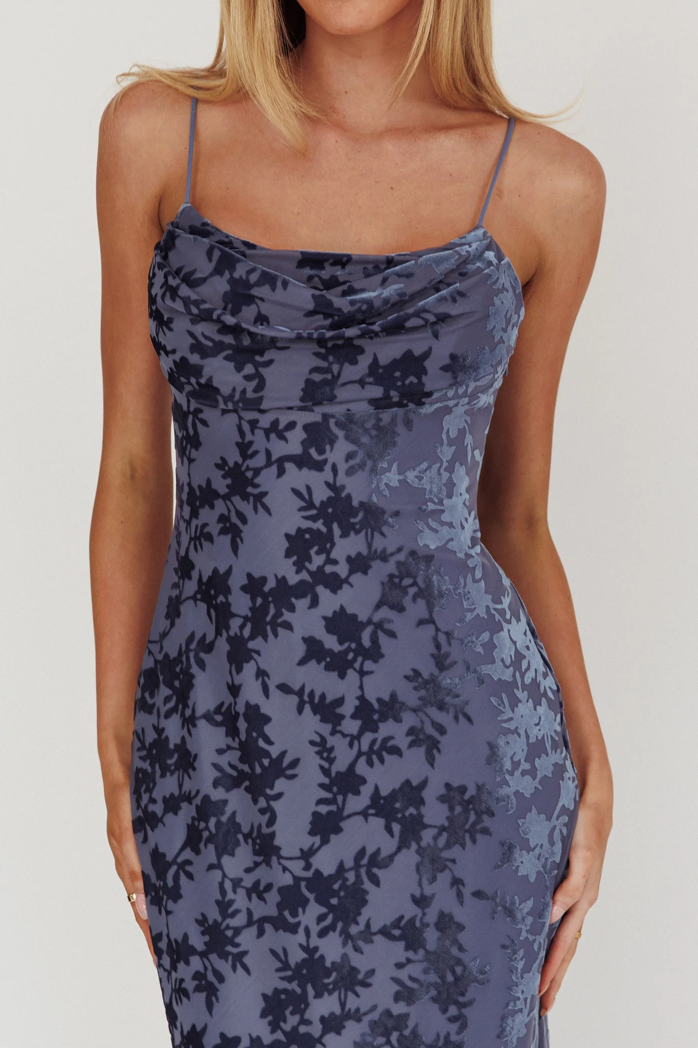 Well Versed Burnout Velvet Maxi Dress Slate Blue - Image 3
