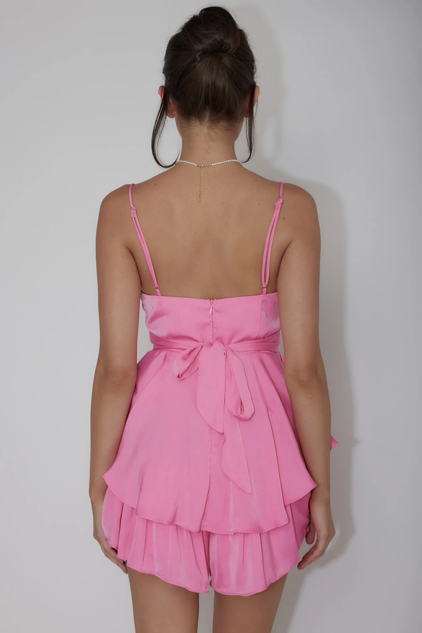 Well Versed Cowl Neck Flounce Romper Hot Pink - Image 2