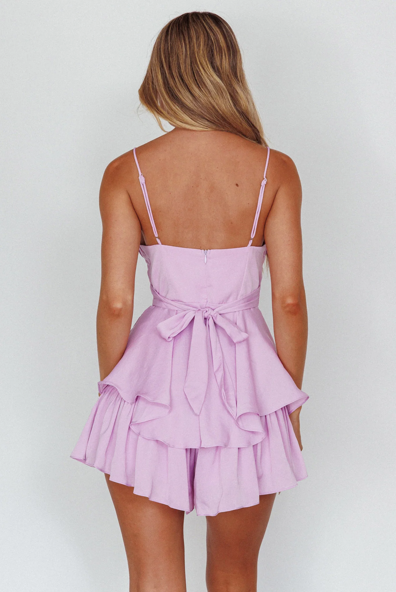 Well Versed Cowl Neck Flounce Romper Lavender - Image 2