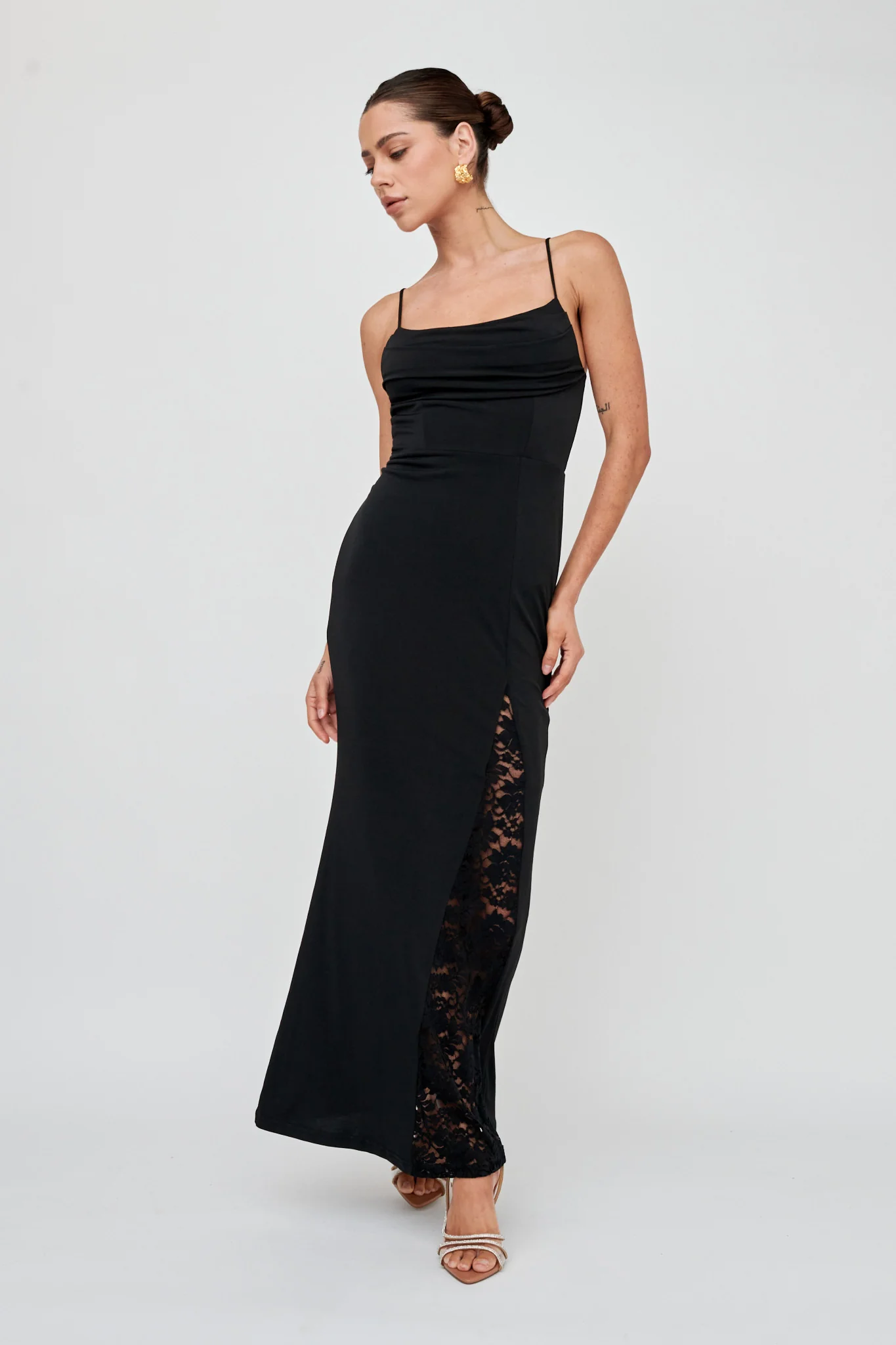 Well Versed Lace Split Maxi Dress Black - Image 3