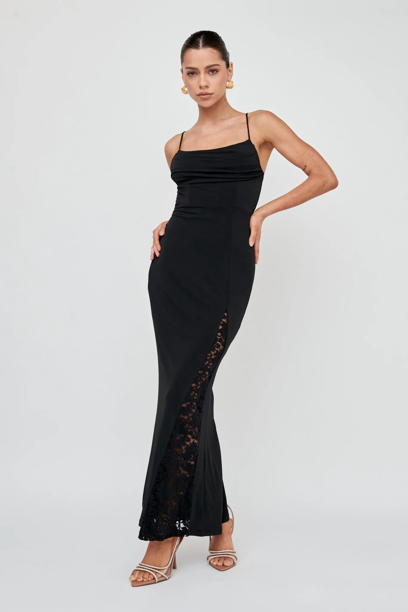 Well Versed Lace Split Maxi Dress Black - Image 5