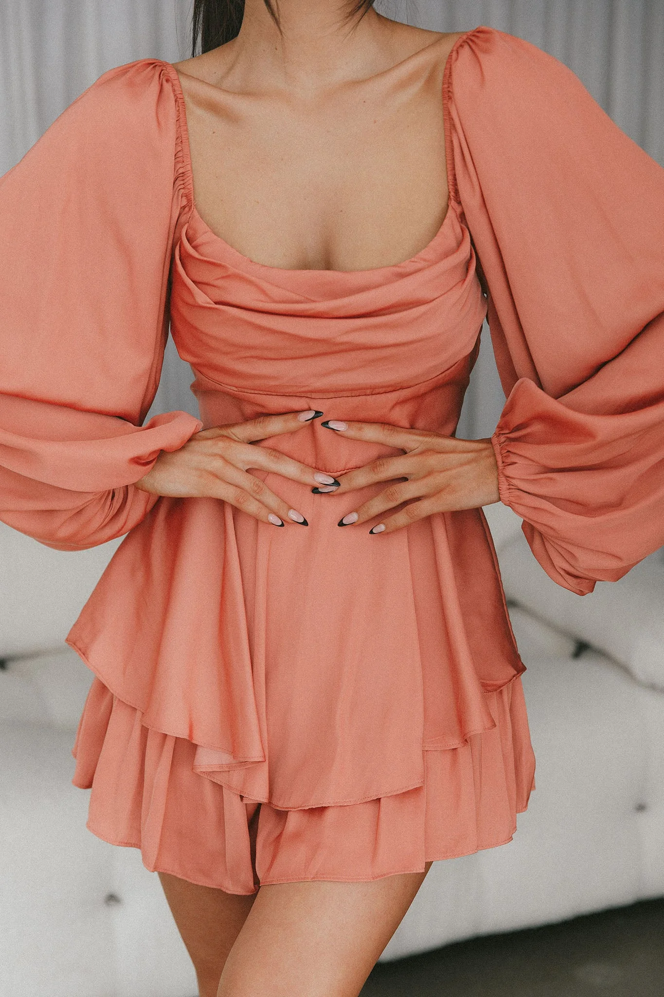 Well Versed Long Sleeve Flounce Romper Rose - Image 5