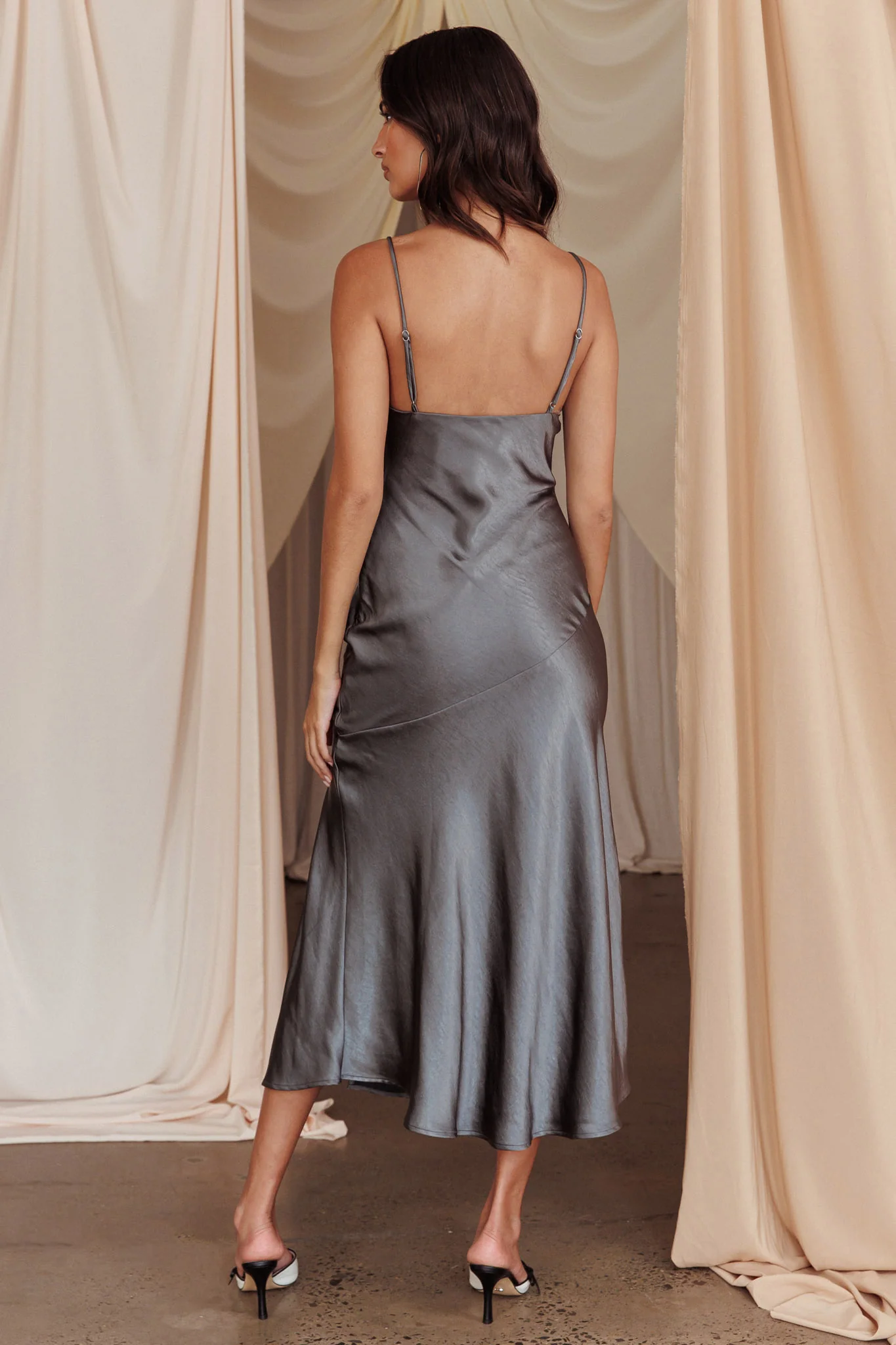 Well Versed Pleated Bust Front Split Dress Charcoal - Image 2