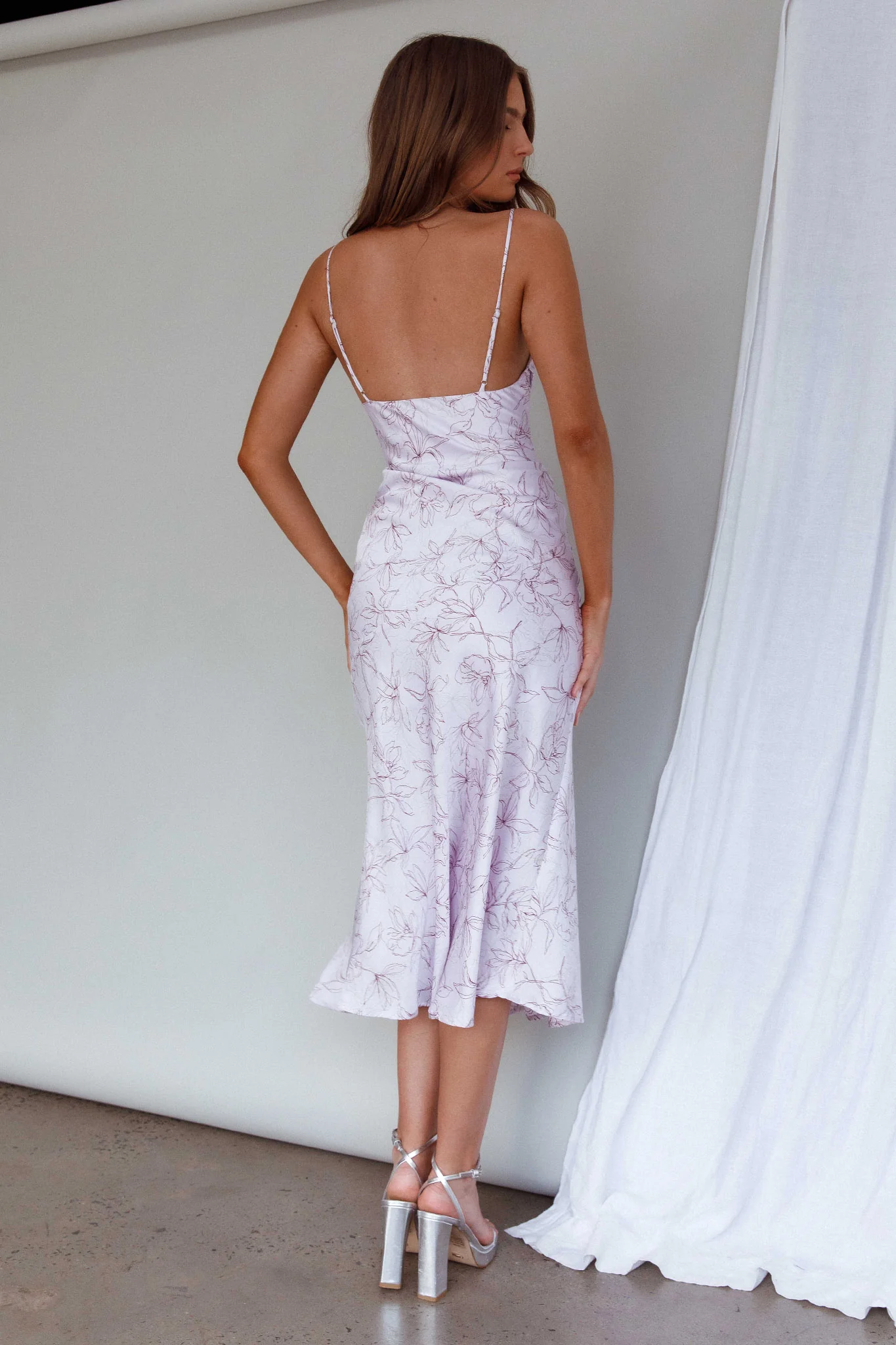 Well Versed Pleated Bust Front Split Dress Flowers Lavender - Image 2