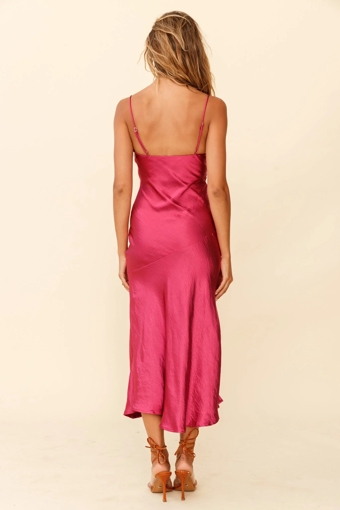 Well Versed Pleated Bust Front Split Dress Fuchsia - Image 2