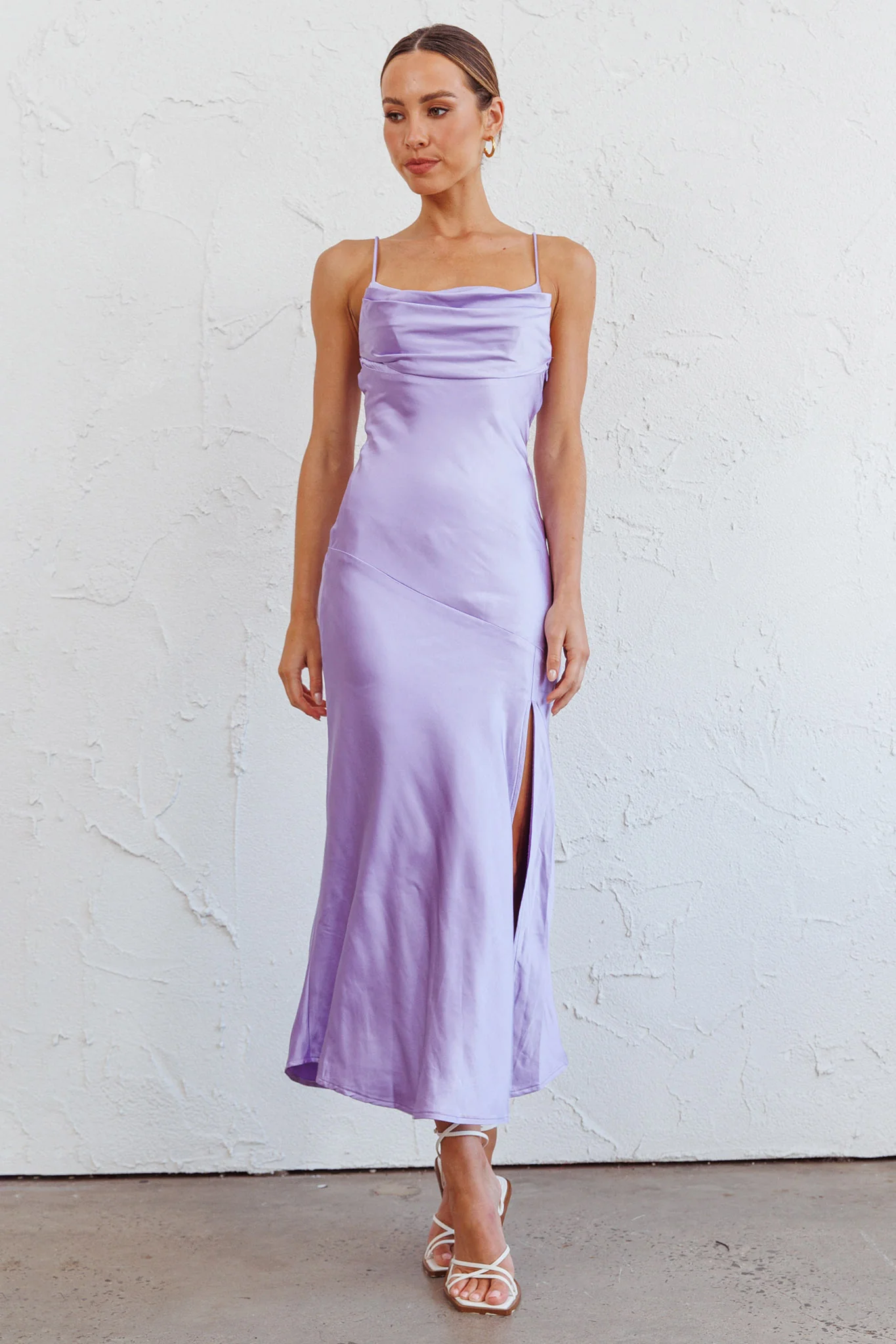 Well Versed Pleated Bust Front Split Dress Lavender - Image 5