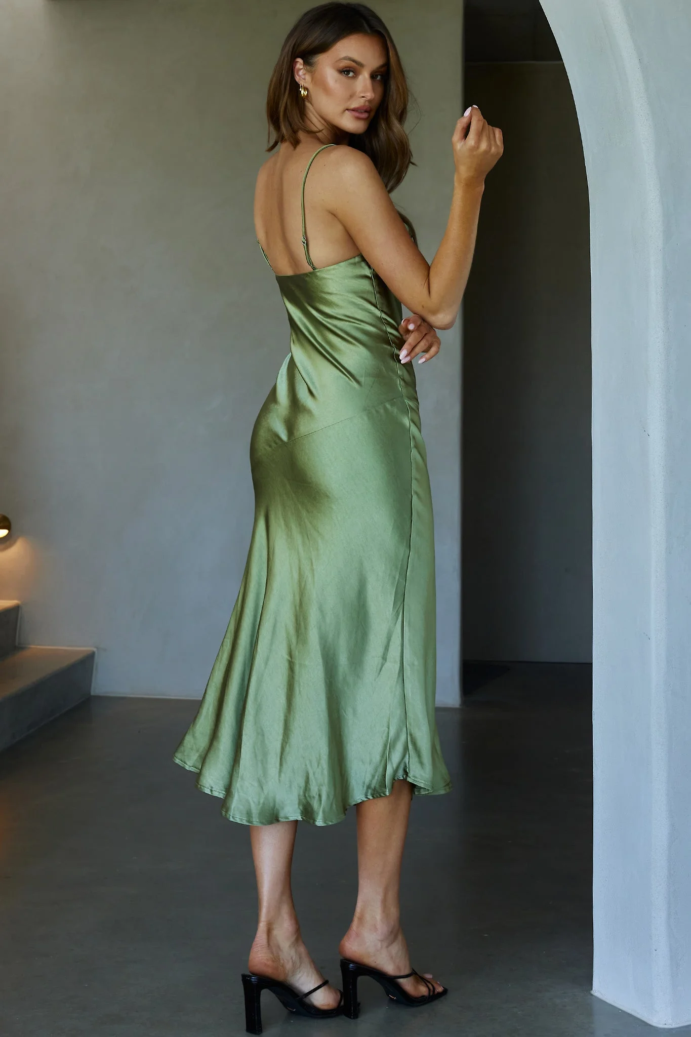 Well Versed Pleated Bust Front Split Dress Olive - Image 3