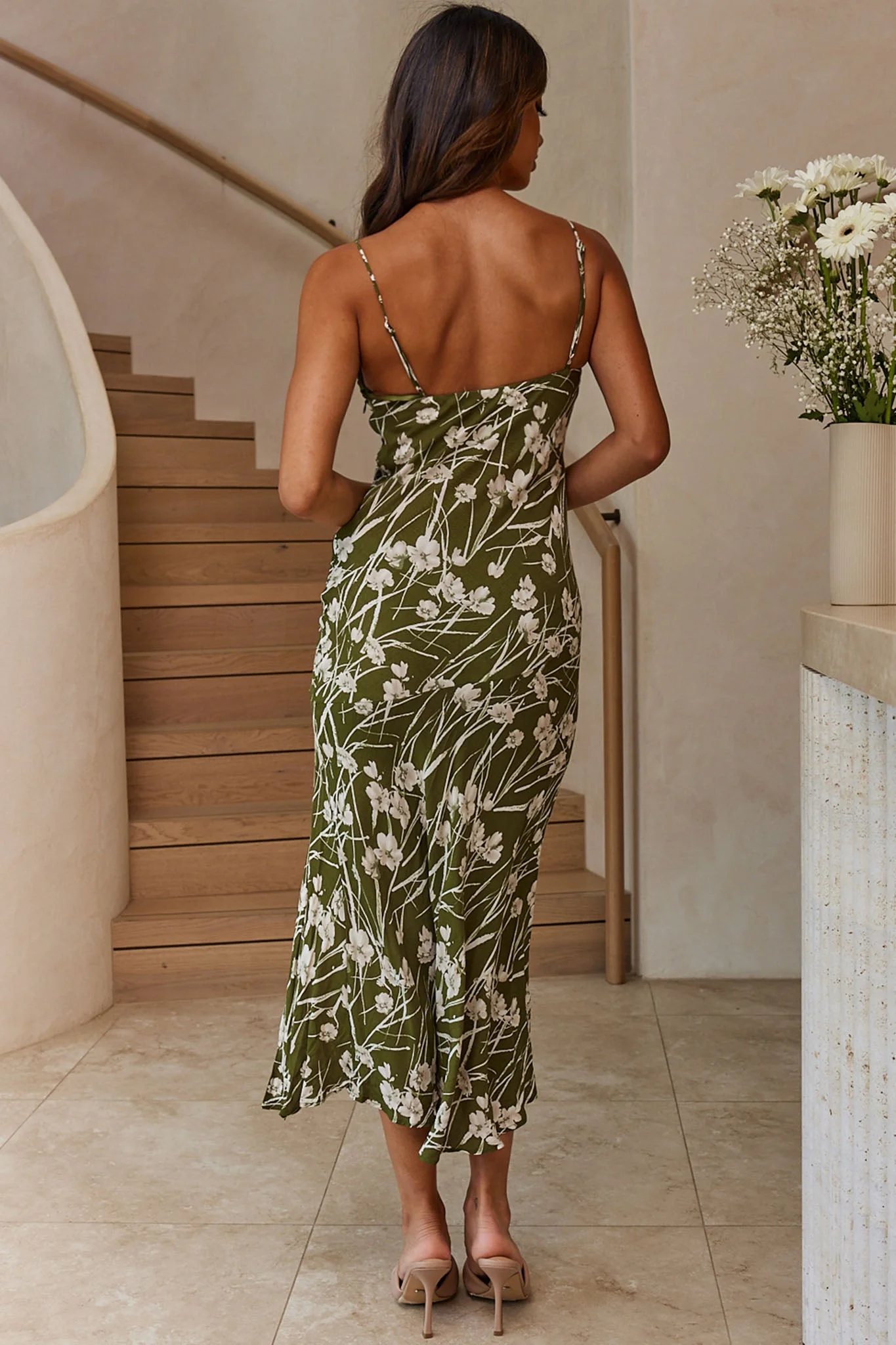 Well Versed Pleated Bust Front Split Dress Wildflower Green - Image 2