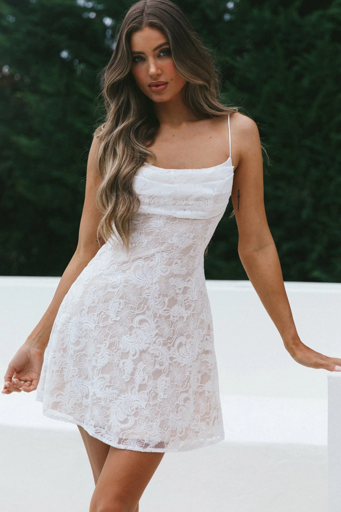 Well Versed Pleated Mini Dress Lace White - Image 6