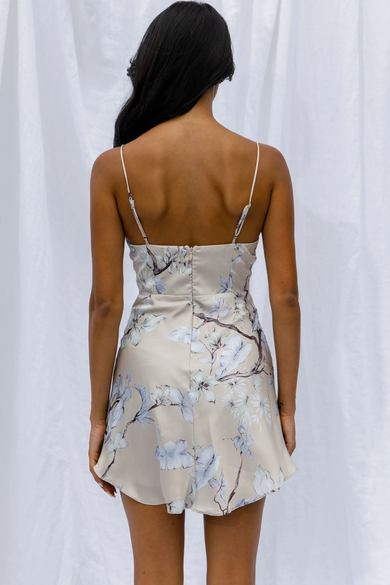 Well Versed Pleated Mini Dress Tropic Floral Print Beige - Image 6