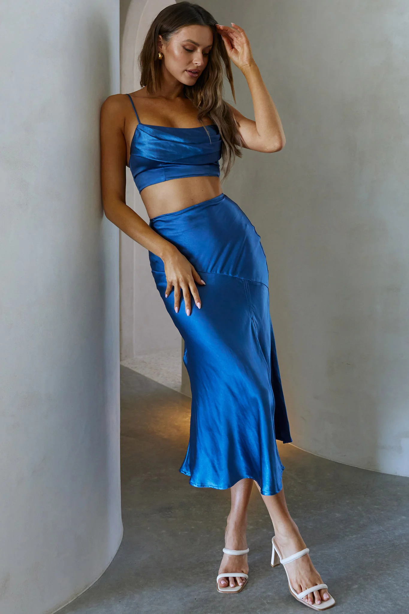 Well Versed Split Midi Skirt Navy