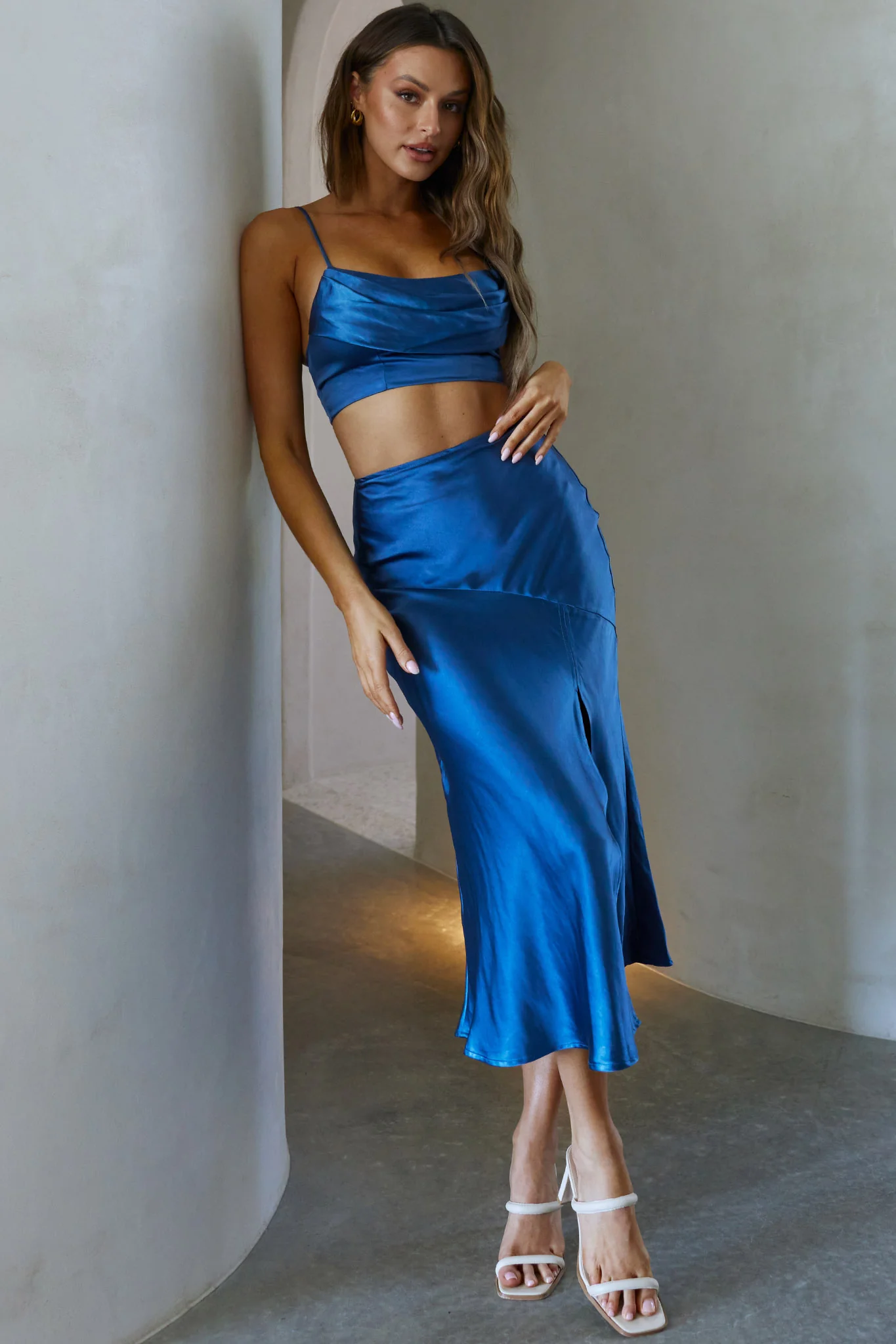 Well Versed Split Midi Skirt Navy - Image 3