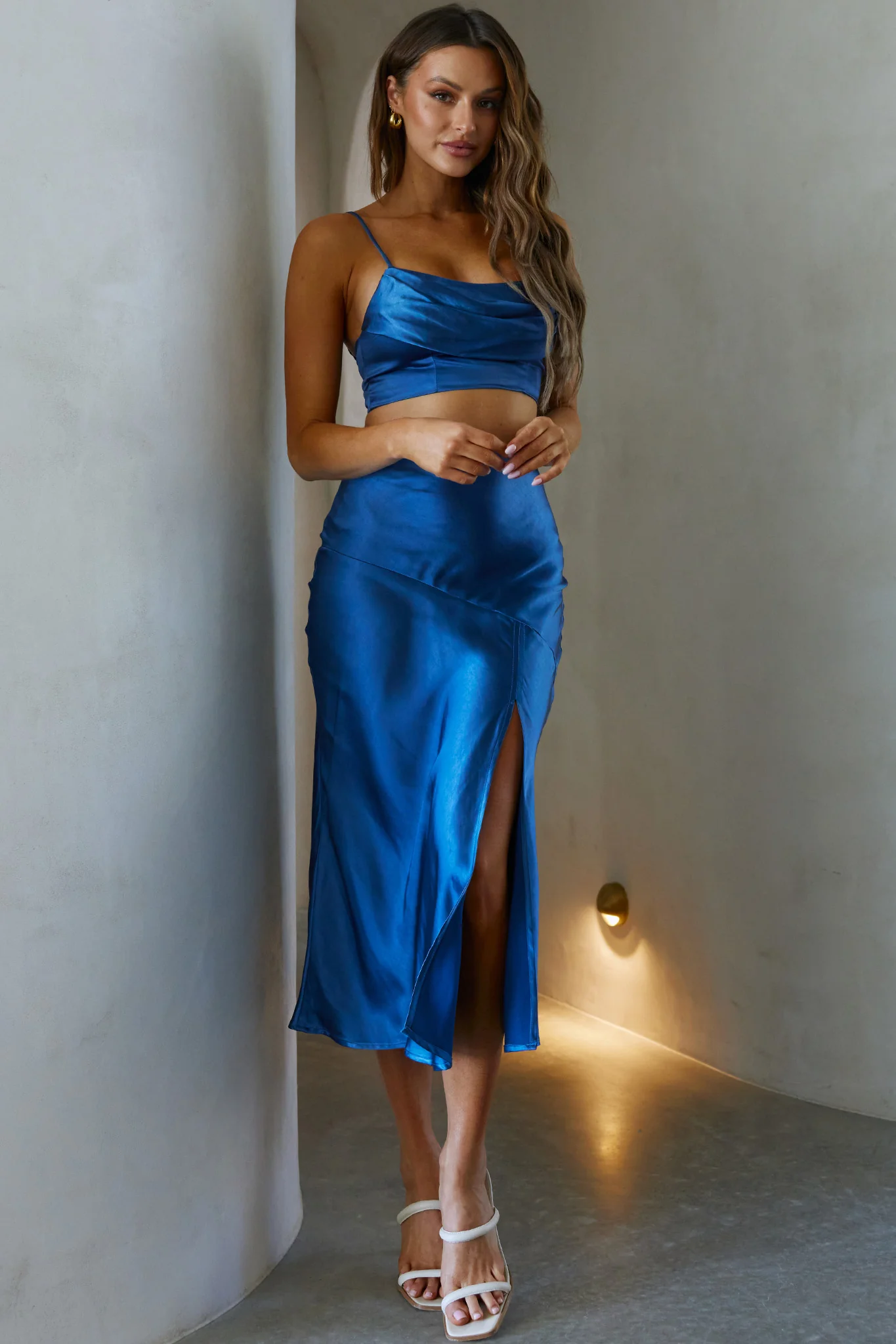 Well Versed Split Midi Skirt Navy - Image 7