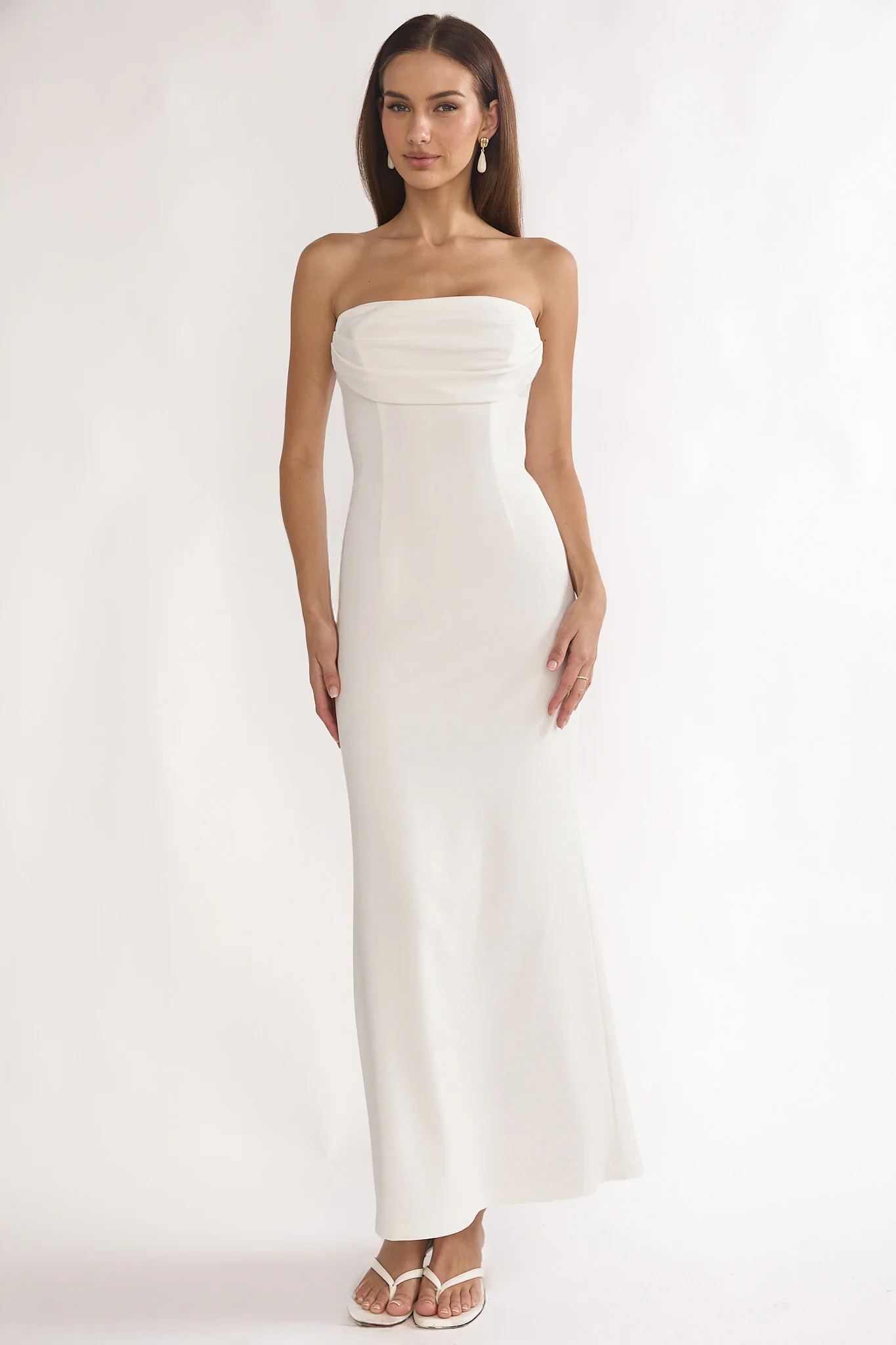 Well Versed Strapless Pleat Bust Maxi Dress White - Image 2