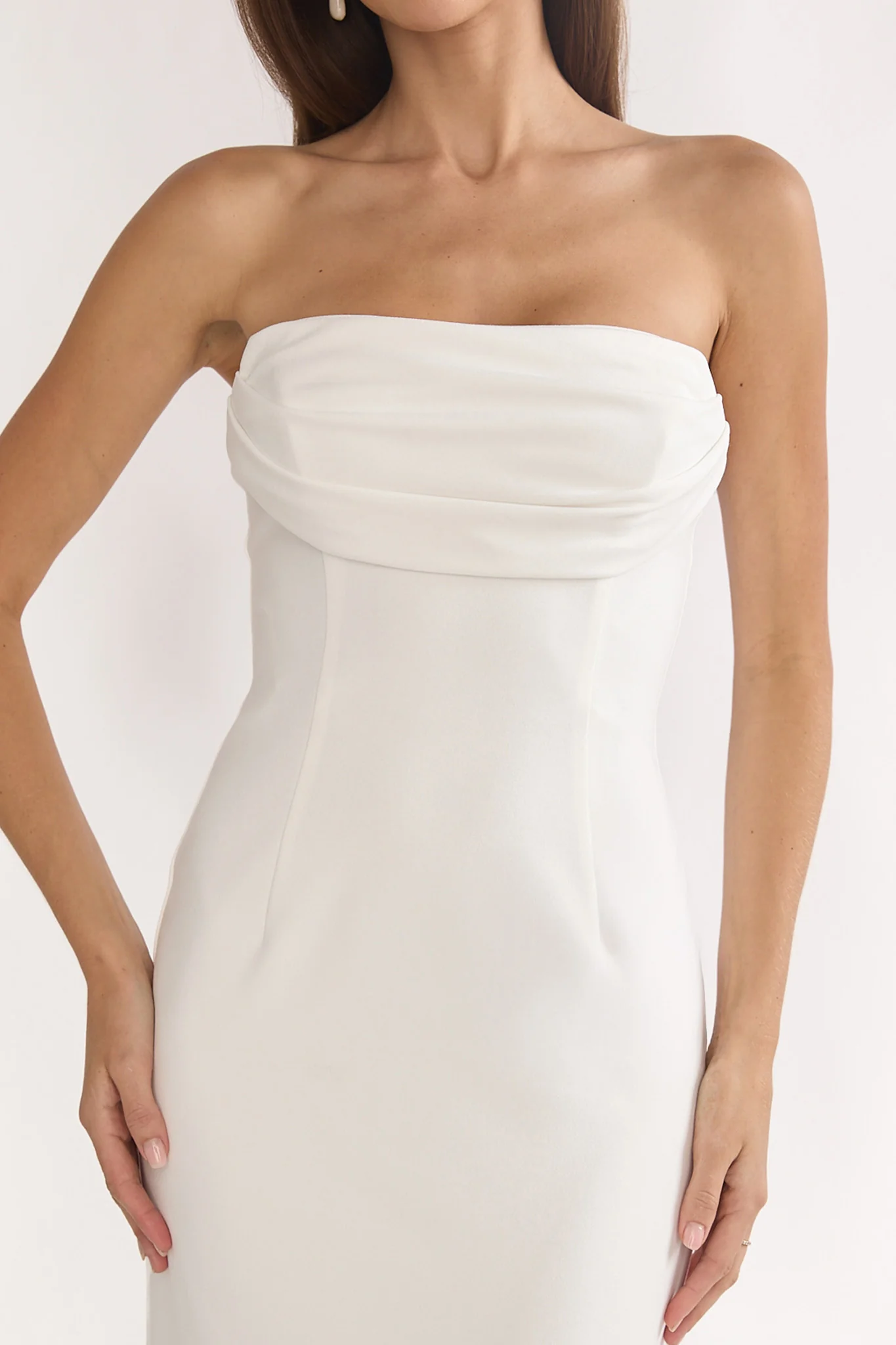 Well Versed Strapless Pleat Bust Maxi Dress White - Image 4