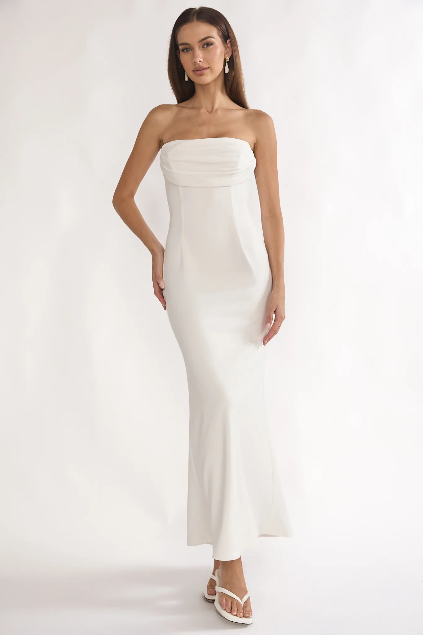 Well Versed Strapless Pleat Bust Maxi Dress White - Image 5