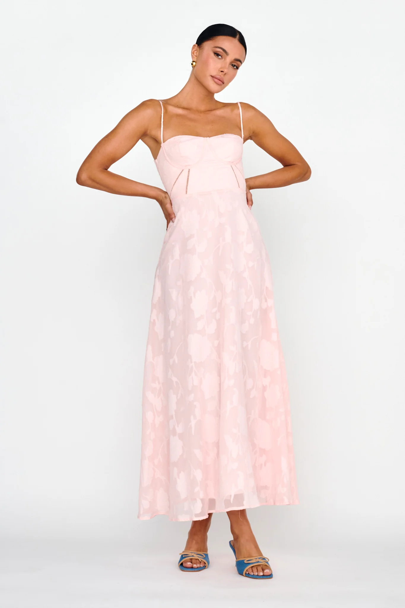 Well Wishing Textured Laced Back Midi Dress Pink - Image 5