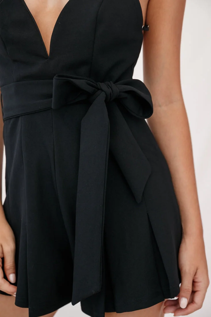 Wembley Spaghetti Strap Pleated Romper Black - Image 4