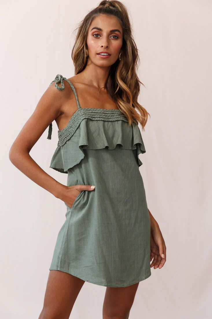 West Braid Detail Ruffle Bust Dress Olive - Image 2