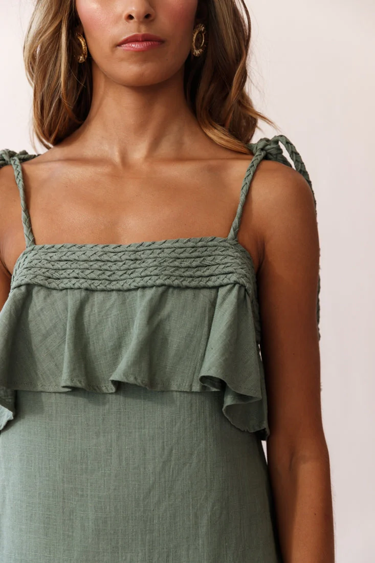 West Braid Detail Ruffle Bust Dress Olive - Image 6