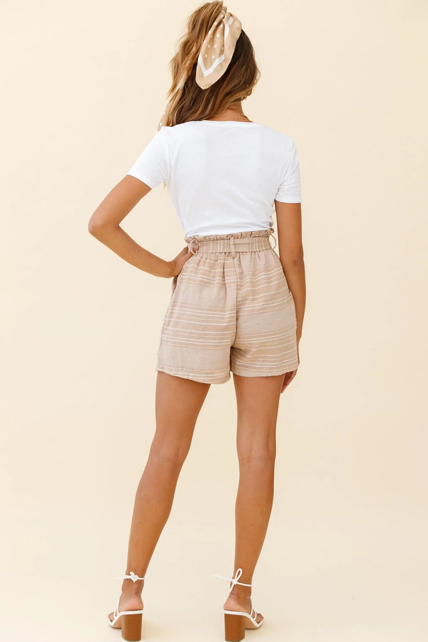 West Virginia Paperbag Waist Shorts Mocha/White Stripe - Image 5