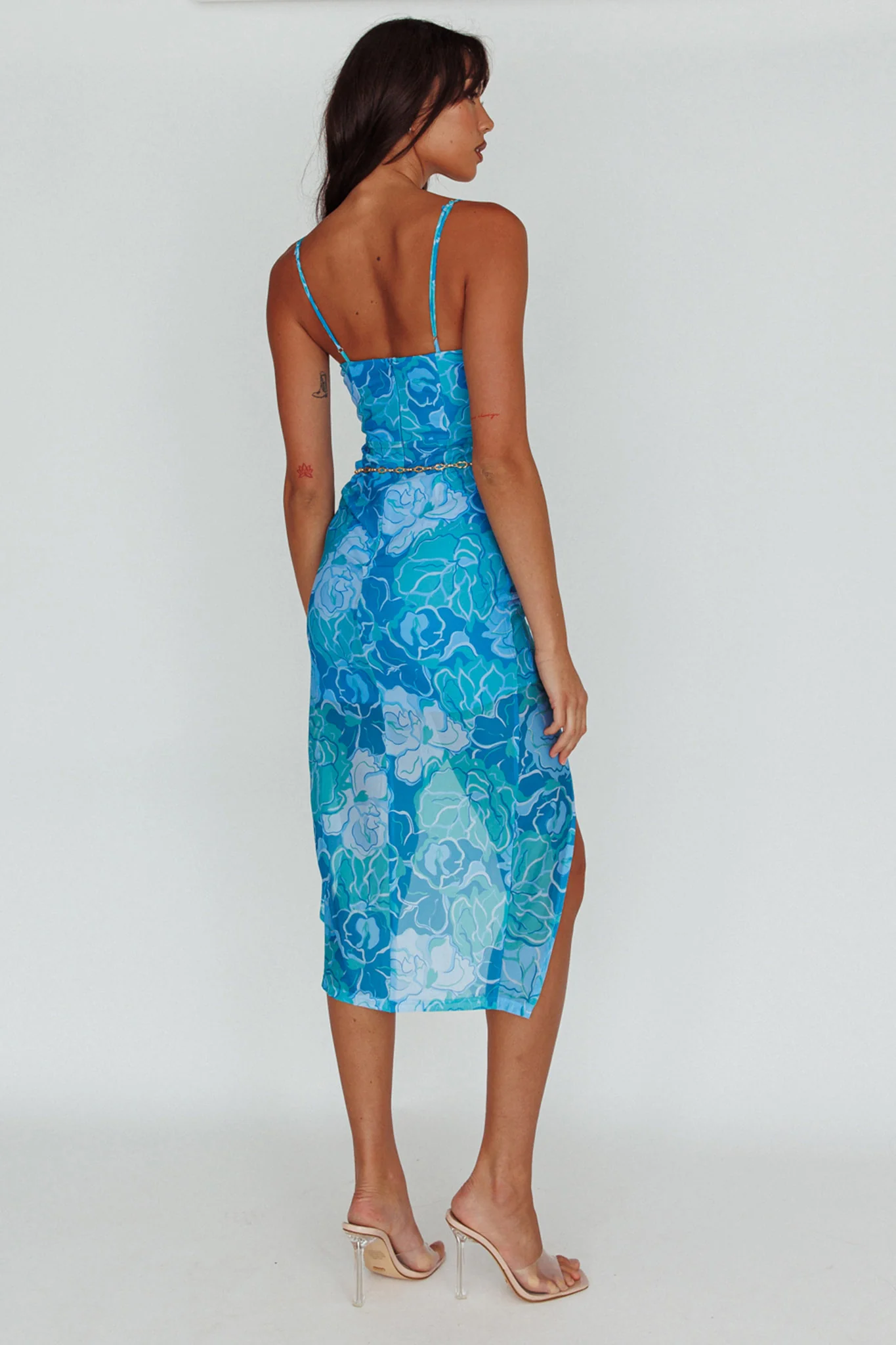 Westwood Split Front Maxi Dress Floral Blue - Image 2