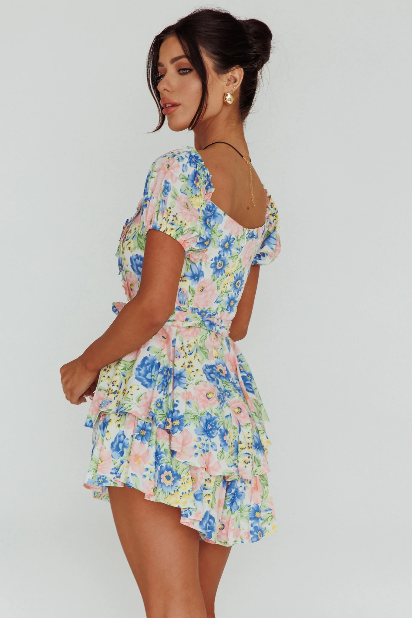 Whimsical Cut-out Bodice Romper Floral Blue - Image 2