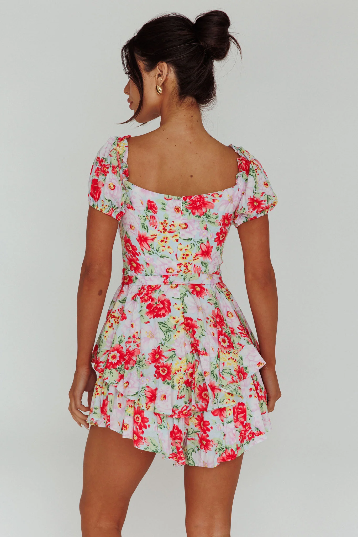 Whimsical Cut-out Bodice Romper Floral Pink - Image 2