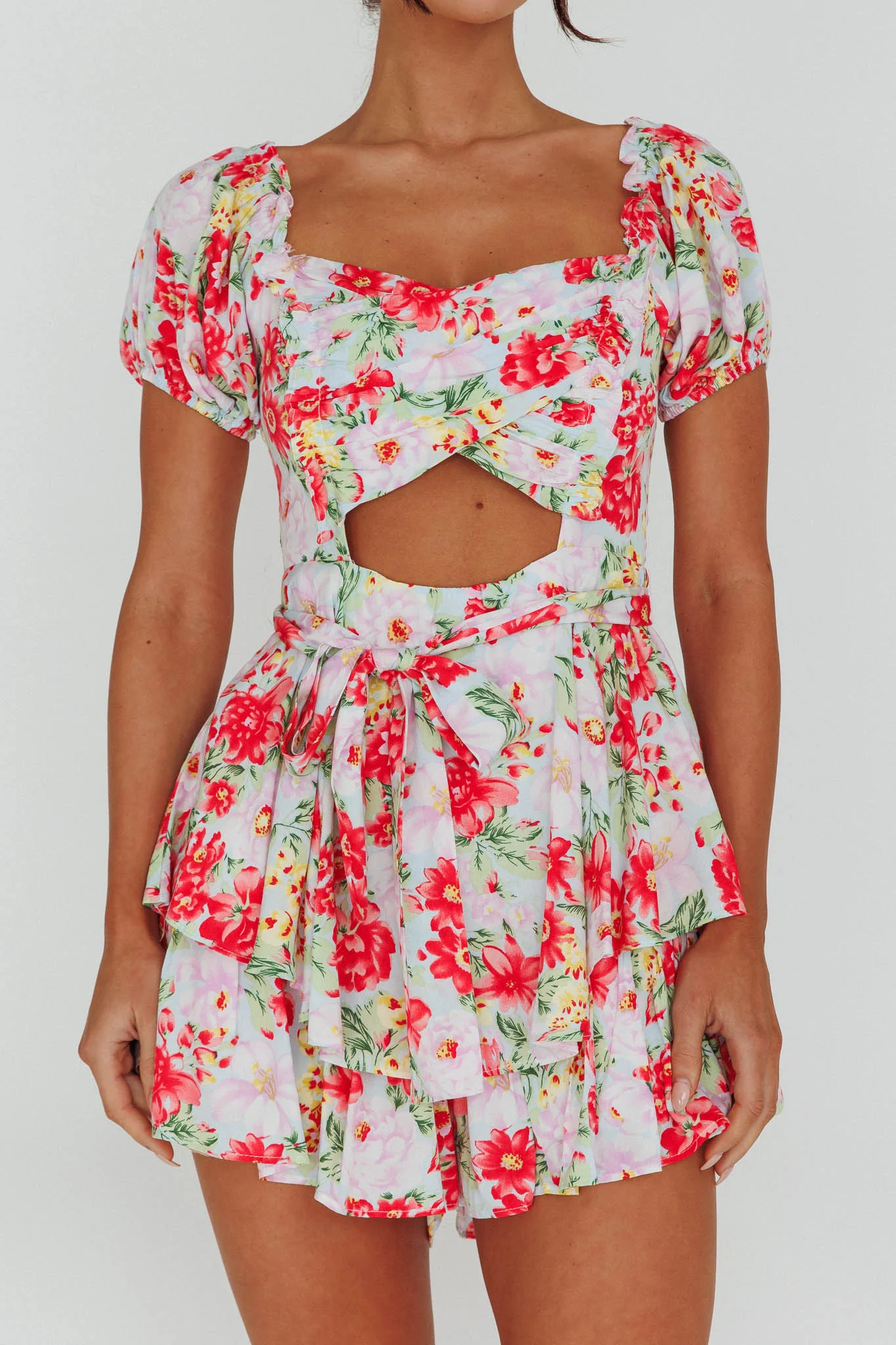 Whimsical Cut-out Bodice Romper Floral Pink - Image 4