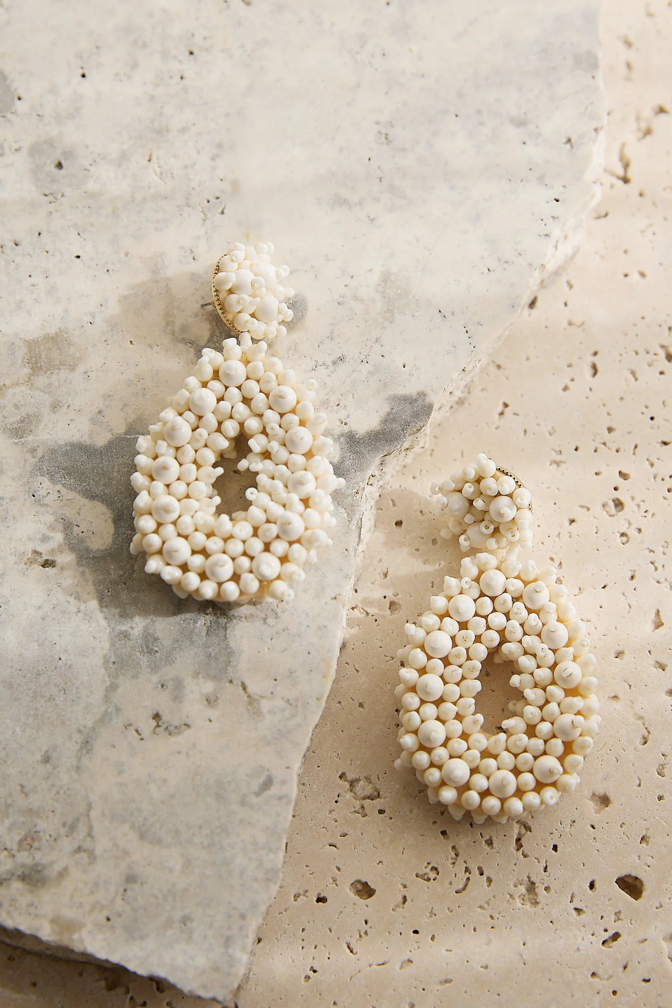 Whisper Bead Embellished Drop Earrings Ivory - Image 2