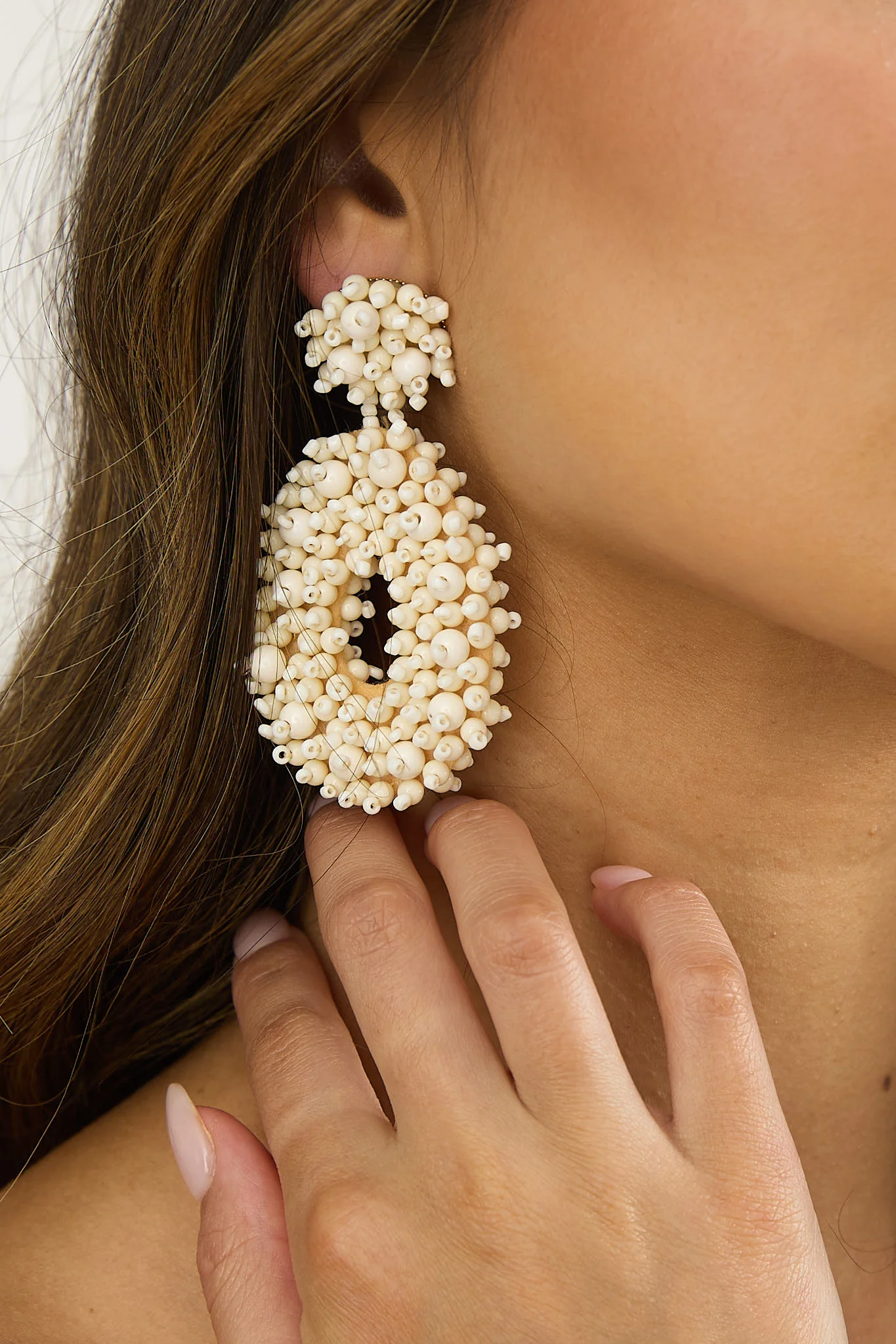 Whisper Bead Embellished Drop Earrings Ivory - Image 3